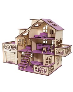 Сборный кукольный домик Сиреневая весна с гаражом и мебелью Эlen toys
