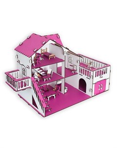 Сборный кукольный домик с террасой и мебелью малиновый Эlen toys