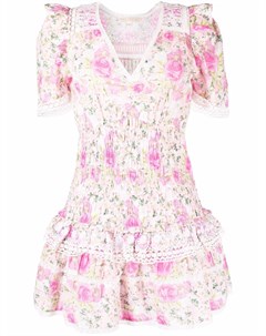Платье мини с кружевом и цветочным принтом Loveshackfancy