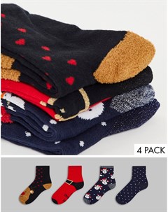 Набор из 4 пар новогодних носков черного и красного цвета Vero moda