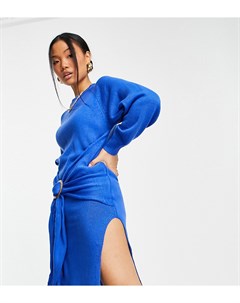 Синее платье миди с разрезом спереди и поясом x Lorna Luxe In the style petite