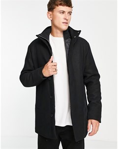 Черное шерстяное пальто со стеганой подкладкой Essentials Jack & jones