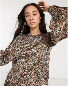 Атласная блузка с объемными рукавами и комбинированным цветочным принтом Vero moda
