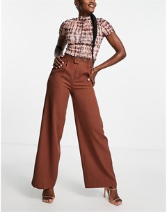 Шоколадные брюки с широкими штанинами от комплекта x Perrie Sian In the style