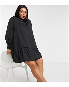 Черное платье свитшот мини с баской и объемными рукавами Vero moda curve