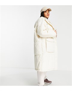 Удлиненное дутое пальто кремового цвета с эластичным поясом Vero moda curve