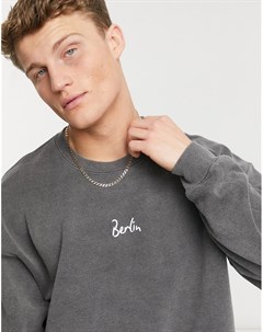 Черный выбеленный свитшот с надписью Berlin Topman