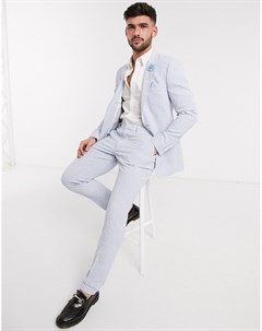 Голубые брюки скинни из сирсакера в клеточку wedding Asos design