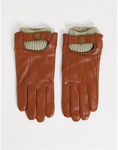 Коричневые кожаные перчатки с манжетами в рубчик Boardmans