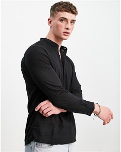 Черная фактурная рубашка с воротником на пуговице Bershka