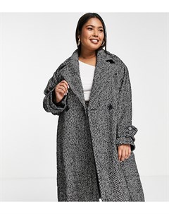 Черное двубортное oversized пальто макси в елочку River island plus