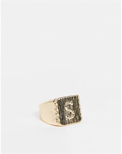 Глянцевое кольцо печатка с буквой S золотистого цвета Asos design