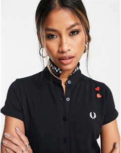 Черная футболка поло с воротником в шахматную клетку x Amy Winehouse Fred perry