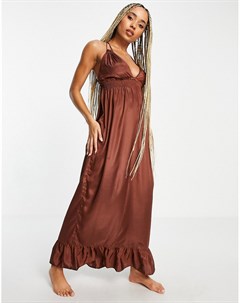 Ярусное пляжное платье макси зауженного кроя шоколадно коричневого цвета с завязкой Asos design