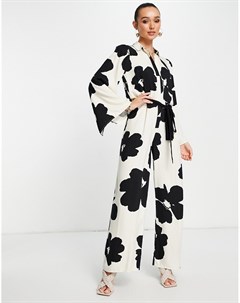 Комбинезон с рукавами кимоно широкими штанинами и однотонным цветочным принтом в стиле oversized Asos design
