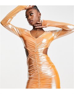 Оранжевое эксклюзивное платье мини с эффектом металлик сборками и вырезами Jaded rose