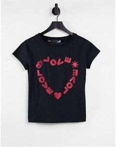 Черная футболка с сердцем и логотипом Love moschino