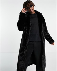 Удлиненное пальто черного цвета из искусственного меха Asos design
