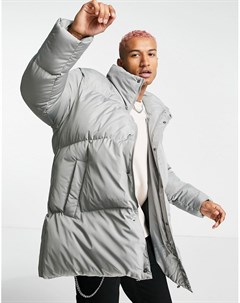 Серая удлиненная куртка пуховик в стиле oversized Asos design