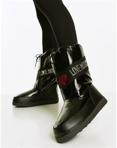 Черные ботинки с выложенным стразами логотипом Love moschino
