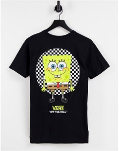 Черная футболка с принтом на спине и карманом X Spongebob Spotlight Pocket Vans