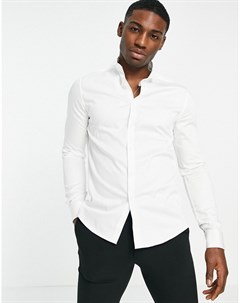 Белая приталенная рубашка из сатина с воротником стойкой со скошенными углами Premium Asos design
