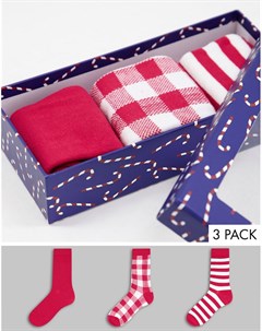 Набор из 3 пар новогодних носков в подарочной упаковке с леденцом в форме посоха Loungeable