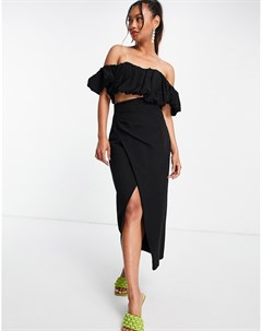Черная льняная юбка миди с разрезом сбоку от комплекта Asos edition