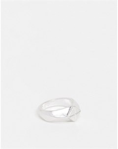 Серебристое кольцо печатка с отделкой в форме ромба Icon brand
