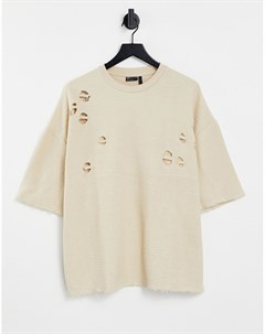 Бежевая oversized футболка со рваной отделкой Asos design