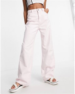 Бледно розовые широкие брюки из саржи в винтажном стиле с мужским силуэтом Bershka