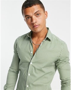Зеленая зауженная рубашка в полоску Asos design