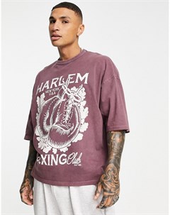 Бордовая футболка в стиле oversized с винтажным принтом боксерского клуба Asos design