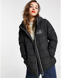 Черная стеганая куртка с капюшоном и логотипом спереди Love moschino