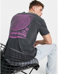 Oversized футболка выбеленного черного цвета с принтом Dimensions спереди и на спине Topman