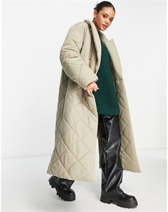 Двубортное стеганое пальто светлого оттенка хаки Na-kd