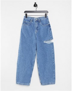 Голубые выбеленные широкие джинсы со рваной отделкой бедра Topshop