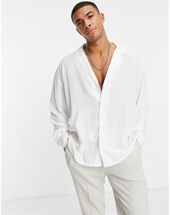 Белая рубашка с широким отложным воротником и длинными рукавами New look