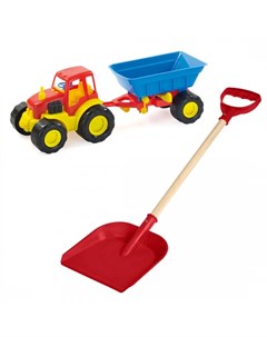 Трактор с прицепом Active лопата пластмассовая с деревянной ручкой 60 см Тебе-игрушка