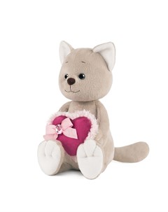 Мягкая игрушка Романтичный Котик с Розовым Сердечком 20 см цвет серый Maxitoys luxury