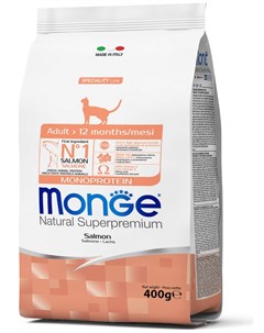 Сухой корм Cat Monoprotein с лососем для взрослых кошек 400 г Лосось Monge