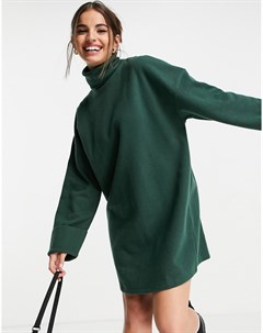 Темно зеленое платье джемпер мини из супермягкого материала с высоким воротником и манжетами с отвор Asos design