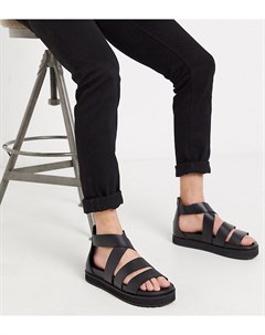Черные кожаные сандалии гладиаторы для широкой стопы с массивной подошвой Asos design