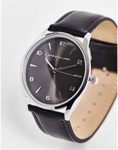 Серебристые мужские часы с кожаным ремешком Christian Lars Christin lars