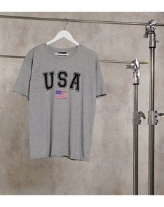 Серая меланжевая футболка с принтом USA ASOS DESIGN Curve Asos curve