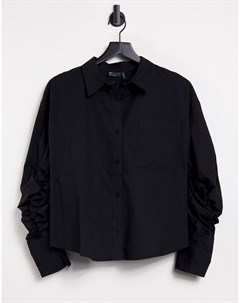 Хлопковая рубашка черного цвета с вырезом с кулиской на спине Asos design