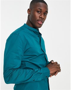 Бирюзовая облегающая рубашка с воротником с застежкой на пуговицу Asos design
