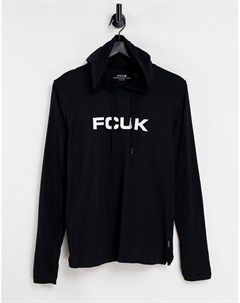 Черный лонгслив с логотипом и капюшоном FCUK French connection