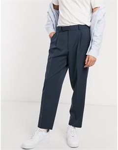 Темно синие строгие брюки в стиле oversized суженного книзу кроя Asos design