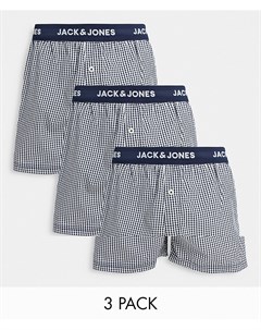 Набор из 3 темно синих тканых боксеров в клетку Jack & jones